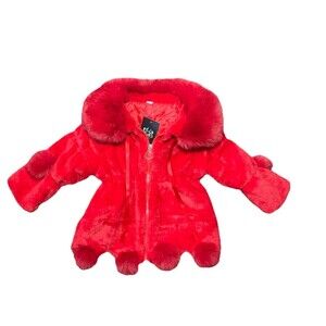 NWT Baby Fever ‘Furberry Faux’ Red Faux Fur Insulated Toddler Coat 2–3Y MSRP $60
